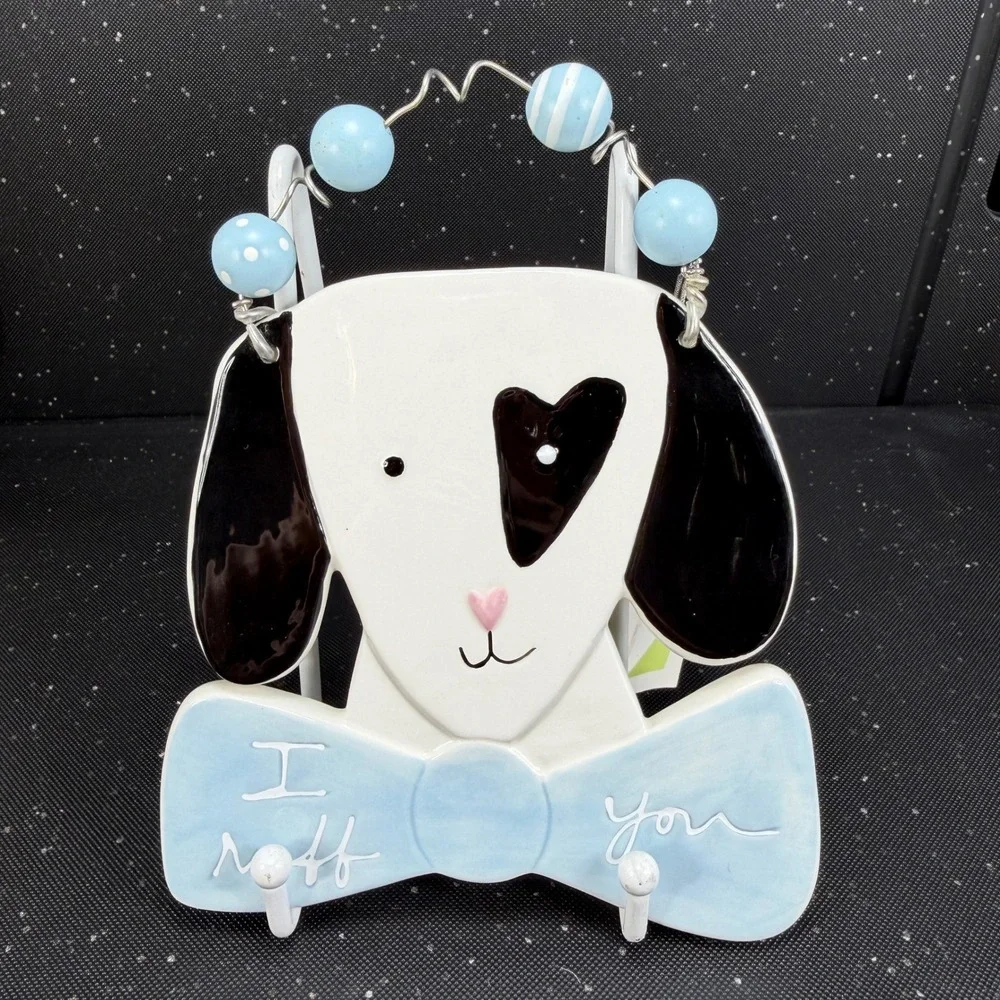 Sandra Magsamen Dept 56 I Ruff You Dog Ceramic Wall Plaque Heart Eye Blue Bow